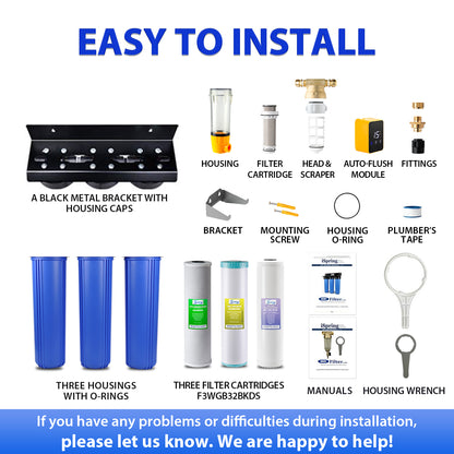 iSpring WGB32B-KDS+WSP50ARB Whole House Water Filter System w/ Auto-Flushing Spin Down Sediment Filter, Polyphosphate Anti-Scale, GAC KDF, and Carbon Block Water Filters, Water Descaler and Water Filter