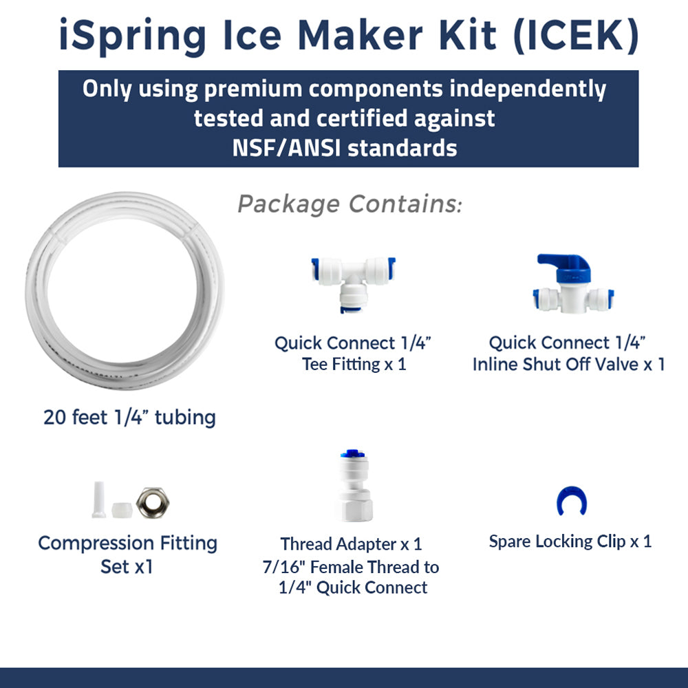 iSpring ICEK Ultra Safe Fridge Water Line Connection and Ice Maker Installation Kit for Reverse Osmosis RO Systems & Water Filters, 1/4'', Approximate 20 feet