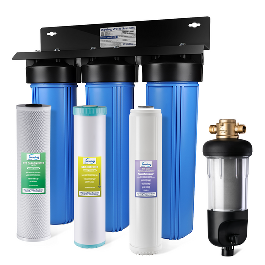 iSpring WGB32B-KDS+WSP50J Whole House Water Filter System w/ Jumbo-Sized Spin Down Sediment Filter, Polyphosphate Anti-Scale, GAC KDF, and Carbon Block Water Filters, Water Descaler and Water Filter