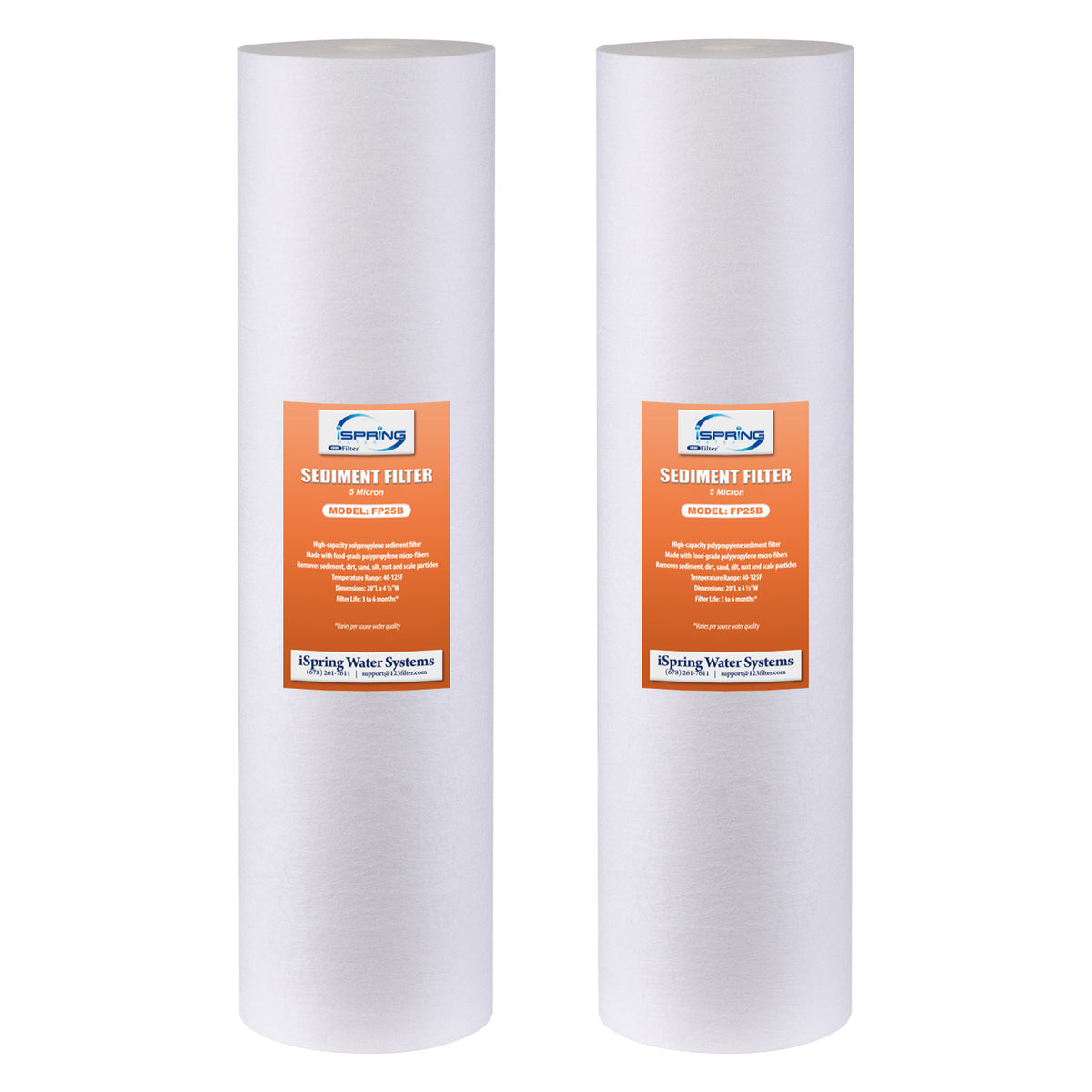 iSpring FP25BX2 High Capacity 20” x 4.5” Water Replacement Cartridges  Fine Sediment Filters, 2 pieces / 5 microns