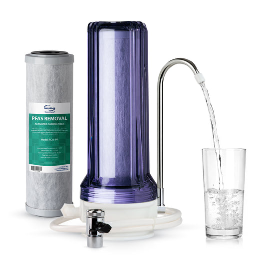 iSpring CKC1C-PF 2.5" x 10" Countertop Water Filter, SGS Tested Filter, Reduces PFAS, Chlorine, Odors - Easy Installation, Fits Most Faucets, Up to 12 Months, Clear (1 Filter Included)