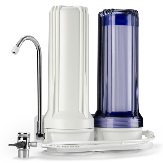 iSpring CKC2 High Output 2 Stage Countertop Water Filtration Dispenser System-Includes Activated Carbon Block Filters, White