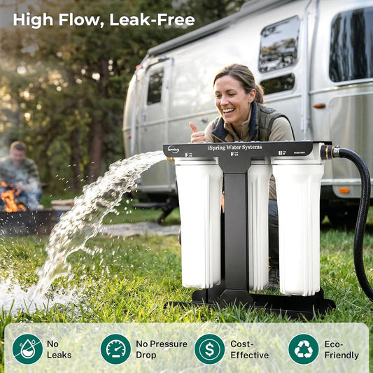 iSpring CW31 3-Stage RV Water Filtration System, Whole House Water Filter for RV, Sediment filter and Dual CTO Carbon Block filter, Tankless, High Capacity, BPA Free