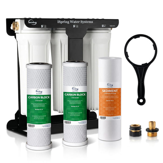 iSpring CW31 3-Stage RV Water Filtration System, Whole House Water Filter for RV, Sediment filter and Dual CTO Carbon Block filter, Tankless, High Capacity, BPA Free