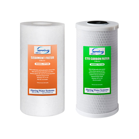 iSpring F2WGB21B Whole House 4.5"x10" Water Filtration Sediment and CTO Carbon Block Water Filter Replacement Cartridge Pack Set for WGB21B
