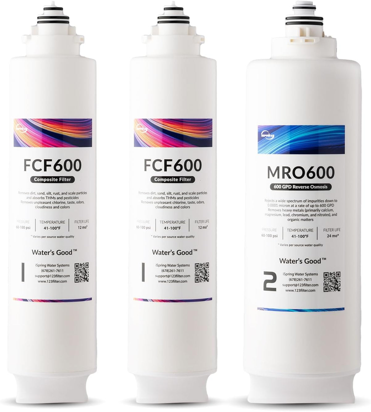 iSpring F3-RO600 2-Year Replacement Filter Set for RO600BN & RO600ORB Tankless RO Systems with 2x FCF600 & 1x MRO600