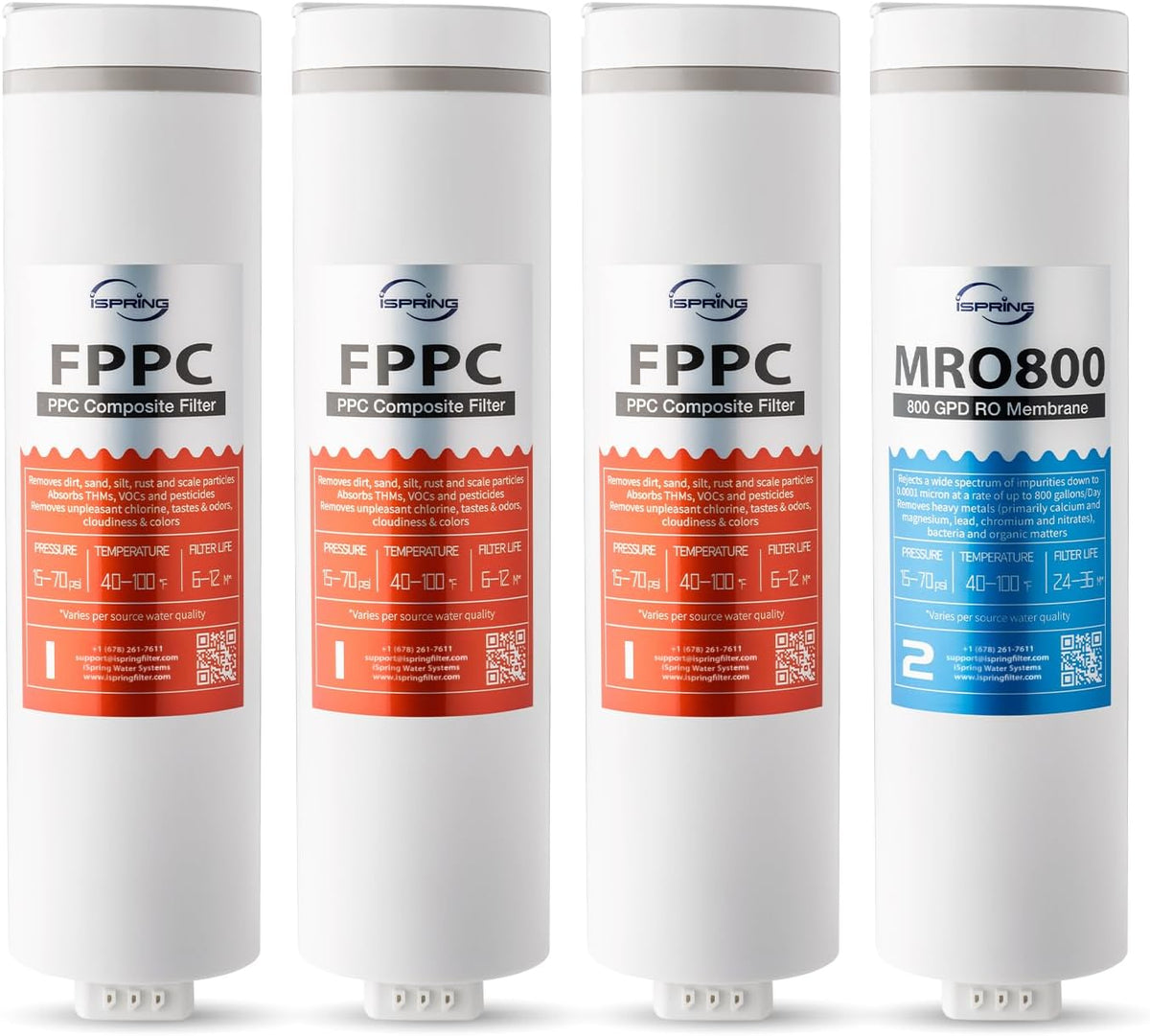 iSpring F4-RO800 3 Years Replacement Filter Pack for RO800G Series, Includes 3x FPPC and 1x MRO800