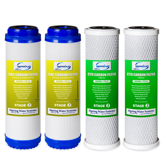 iSpring F4CKC2 10"x2.5" Standard Water Filter Replacement Cartridges, 1-Year Filter Packs for CKC2, WKW21 - (FG15 FC15)X2