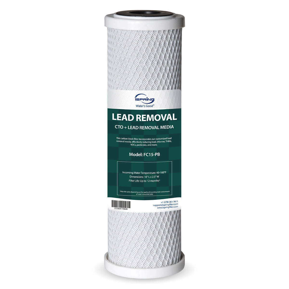 iSpring FC15-PB Certified Water Filter Replacement – Removes up to 99% Lead, Reduces Chlorine, THMs, VOCs, Pesticides, and More, SGS-tested