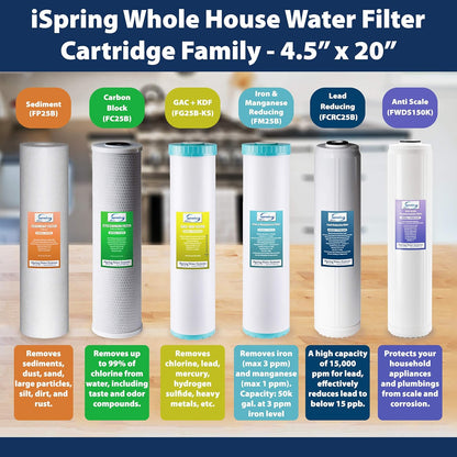 iSpring FC25 High Capacity 20” x 2.5” Water Filter Replacement Cartridges - CTO Carbon Block - Fits WCB32C, WCB32O, and RCB3P