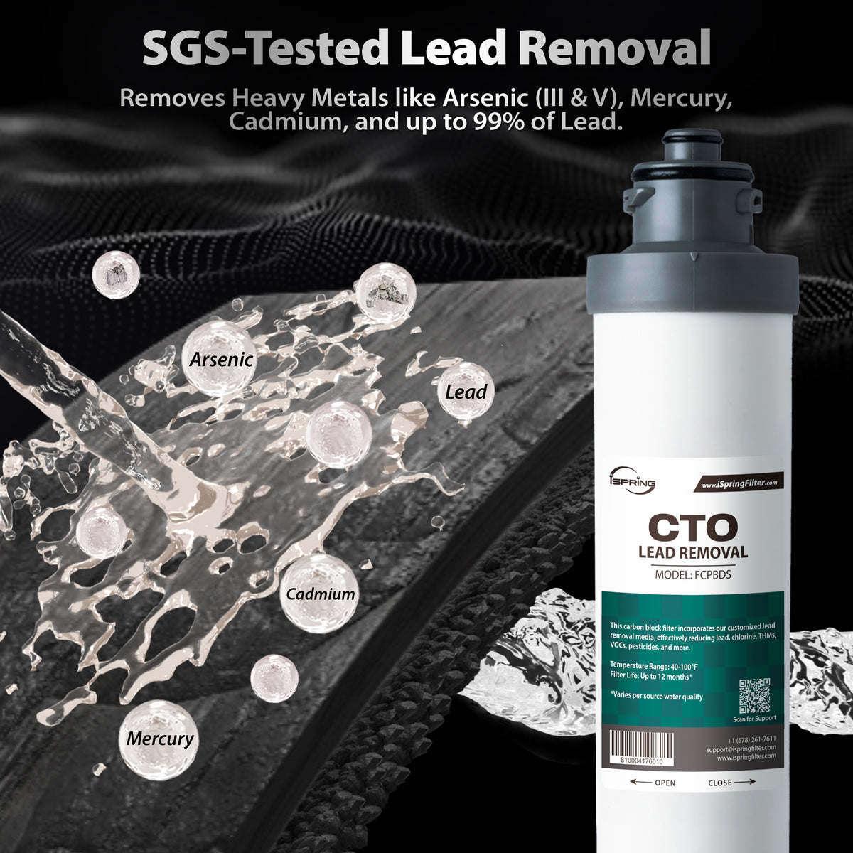 iSpring SGS-Tested Lead Removal CTO Carbon Block Replacement Water Filter Cartridge FCPBDS for DS4 Serie