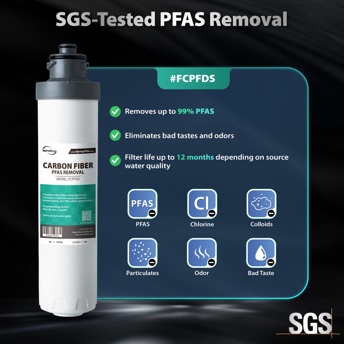 iSpring SGS-Tested PFAS Removal Carbon Block Replacement Water Filter Cartridge FCPFDS  for DS4 Series