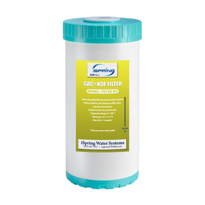iSpring FG15B-KS GAC and KDF Carbon Filter Replacement Cartridge for Direct Connect Undersink Water Filtration System US21B, 10” x 4.5”
