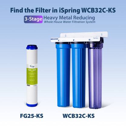 iSpring FG25-KS 2.5” x 20” Lead, Chlorine, Chloramine, PFAS Reducing Whole House Water Filter, Fits iSpring WCB32 Series