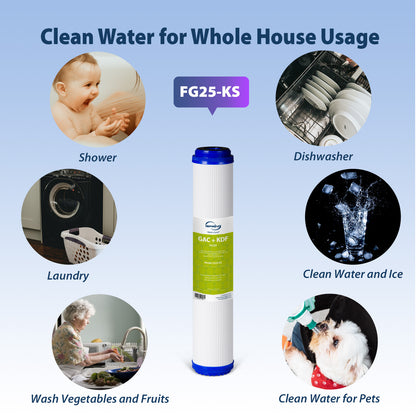 iSpring FG25-KS 2.5” x 20” Lead, Chlorine, Chloramine, PFAS Reducing Whole House Water Filter, Fits iSpring WCB32 Series
