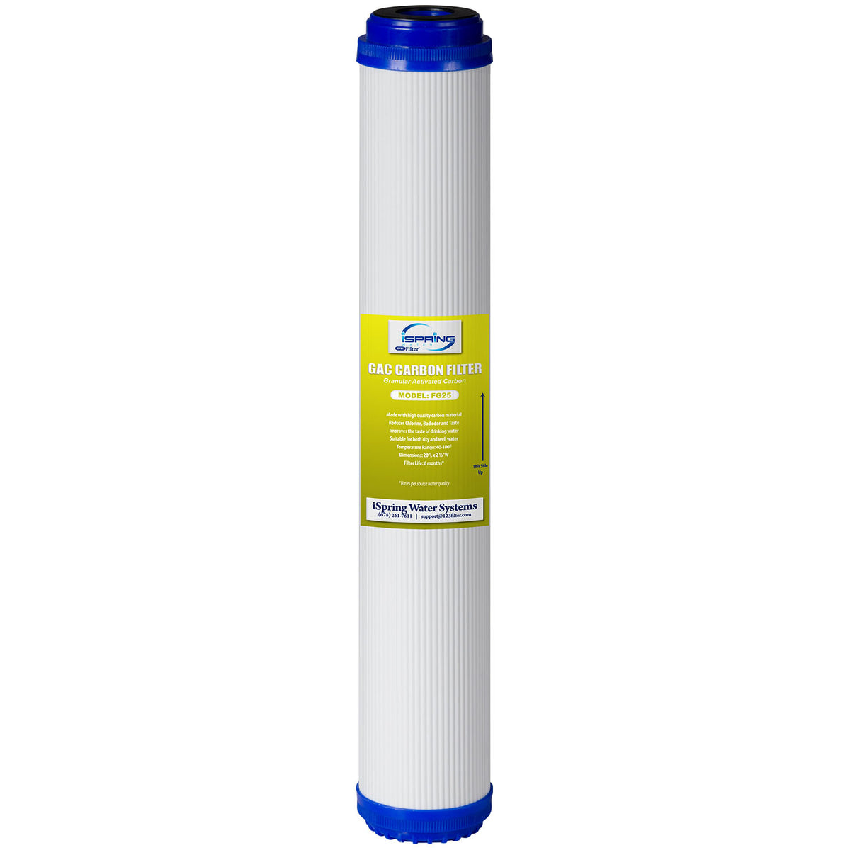iSpring FG25 20” x 2.5” Water Filter Replacement Cartridges - Granular Activated Carbon - Fits RCB3P RO System and other 20” x 2.5” Systems