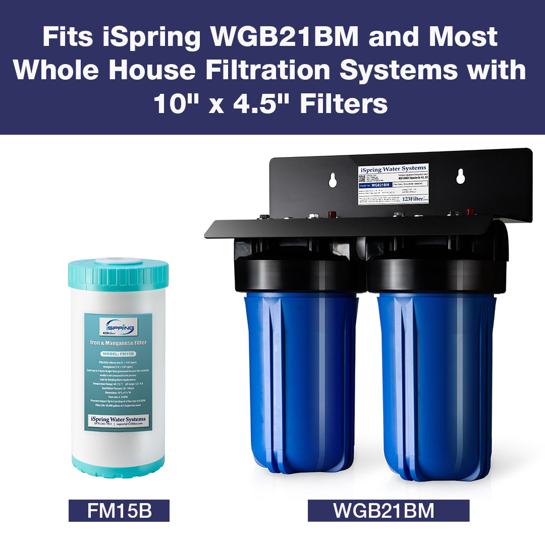 iSpring FM15B Iron and Manganese Reducing Water Filter, Replacement Cartridge for WGB21BM, 10"x 4.5"