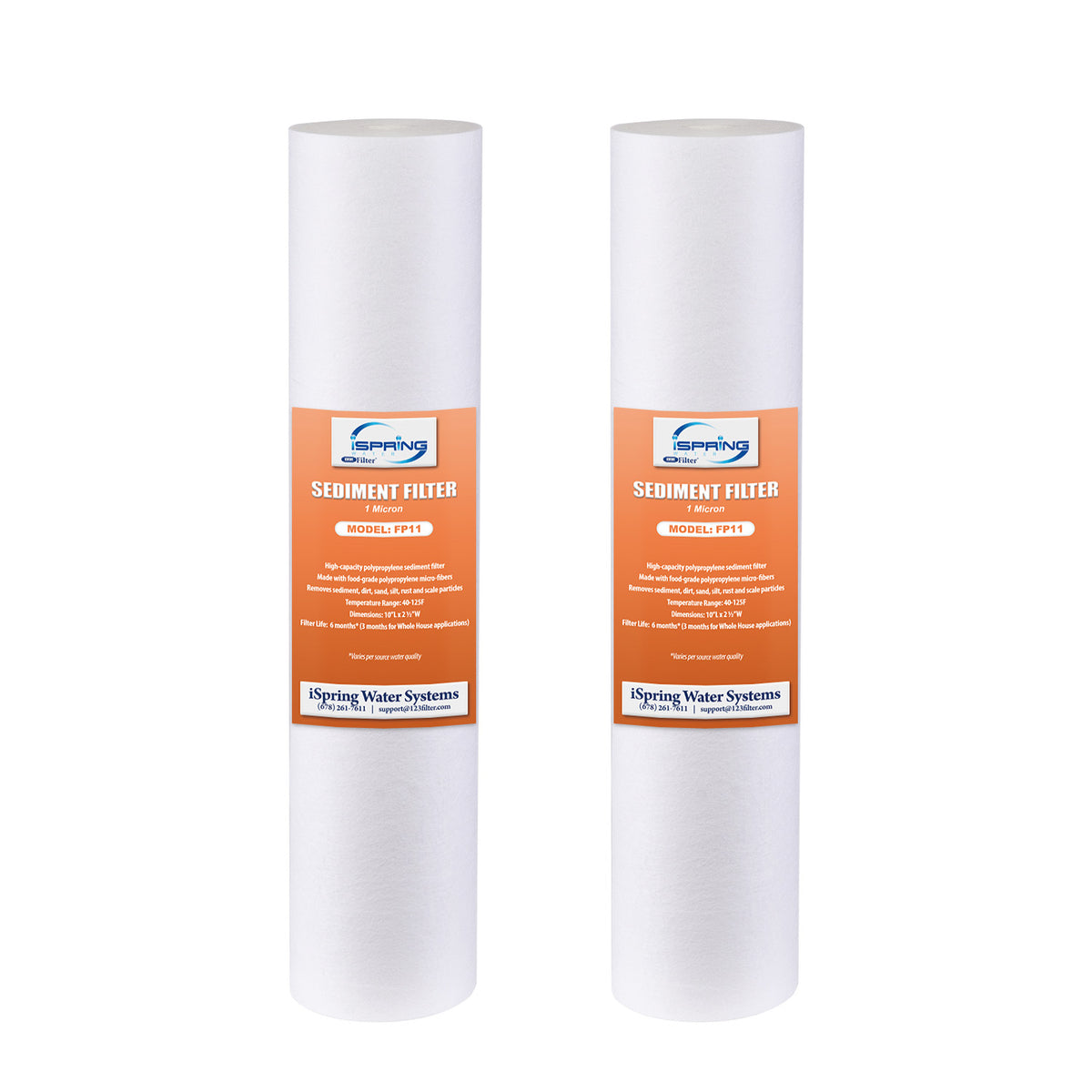 iSpring FP11X2 1 micron 10"x2.5" Standard Sediment Filter Cartridges, 15,000-Gallon, Multi-layer, 2-Pack