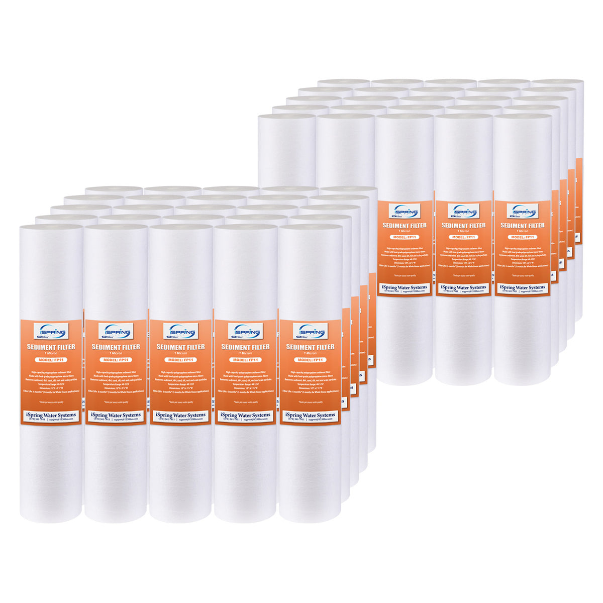 iSpring FP110X50 10 Micron Box of 50 Standard 10"x2.5" Sediment Water Filter Replacement, 50-Pack