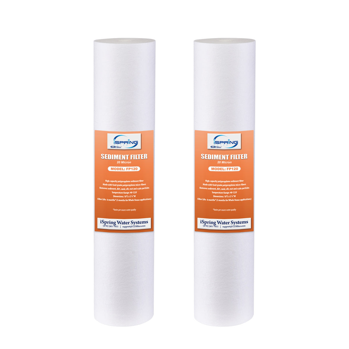 iSpring FP120X2 20 Micron 10"x2.5" Standard Sediment Filter Cartridges, 15,000-Gallon, Multi-Layer, 2-Pack