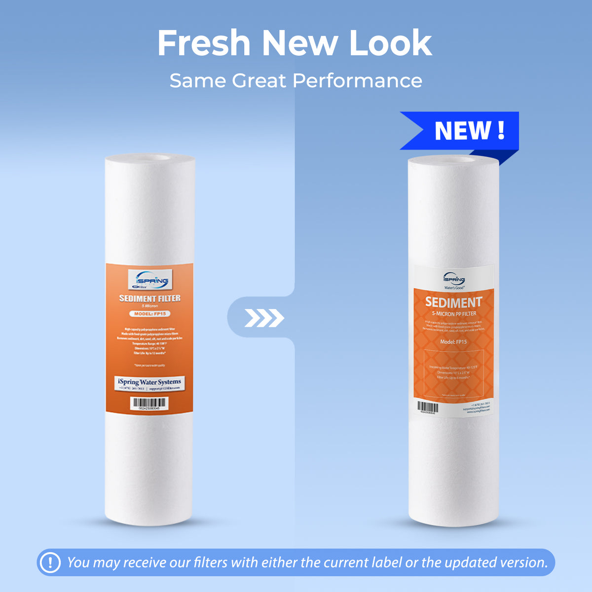 iSpring FP15 NSF/ANSI 58 Certified 5 Micron 10"x2.5" Standard Sediment Water Filter Filter Cartridges