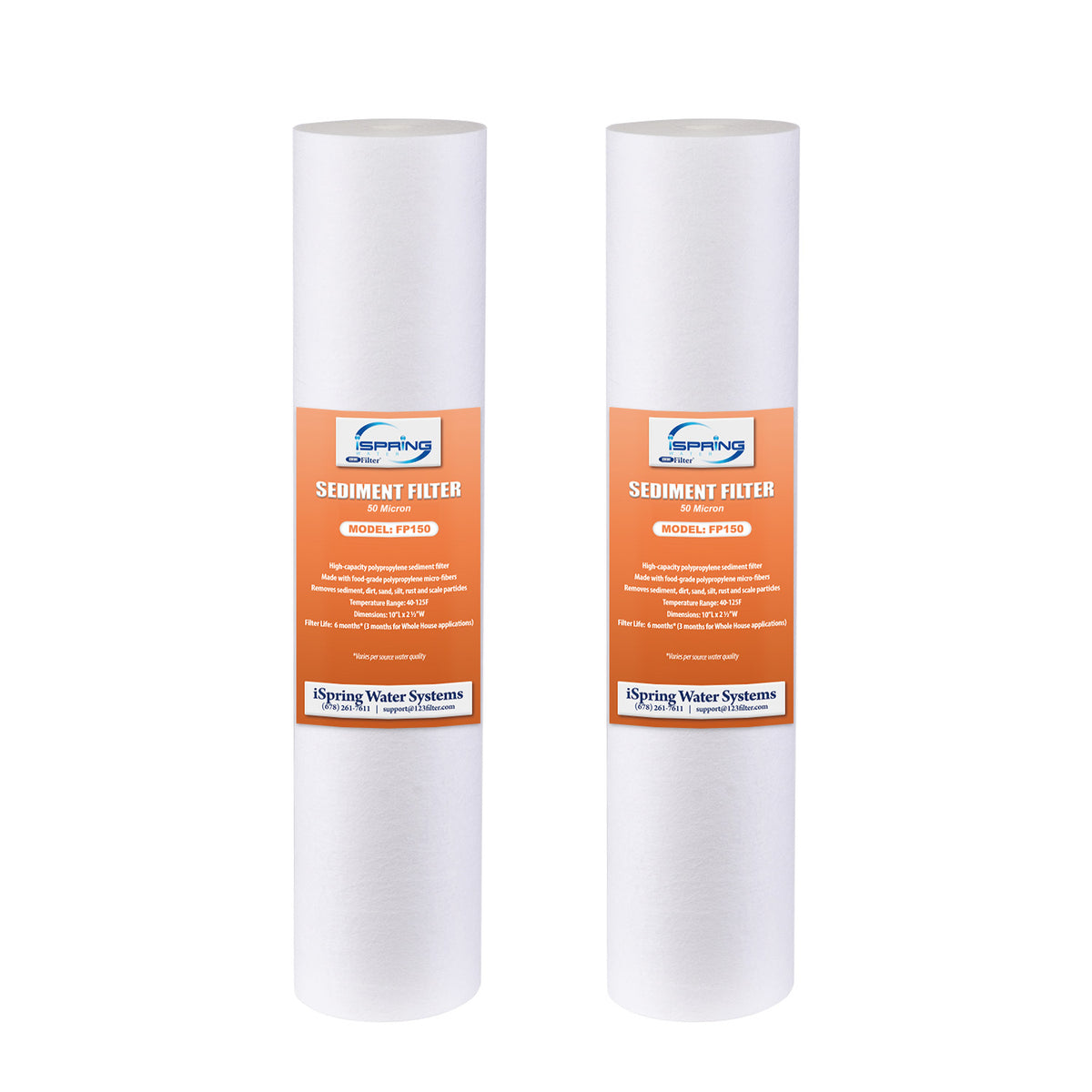 iSpring FP150X2 50 Micron 10" x 2.5" Standard Sediment Water Filter Replacement Cartridges, 2-Pack
