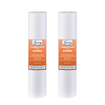 iSpring FP150X2 50 Micron 10" x 2.5" Standard Sediment Water Filter Replacement Cartridges, 2-Pack
