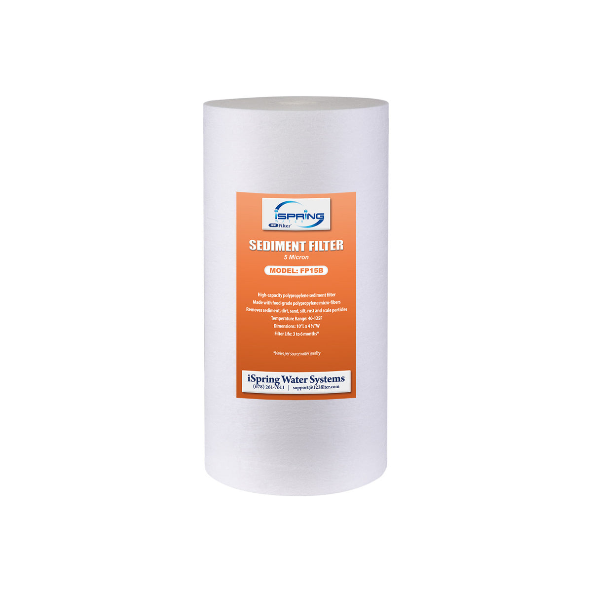 iSpring FP15B Sediment Filter Replacement Cartridge for Whole House Water Filtration Systems, High Capacity 5-Micron Premium PP, 4.5" x 10"
