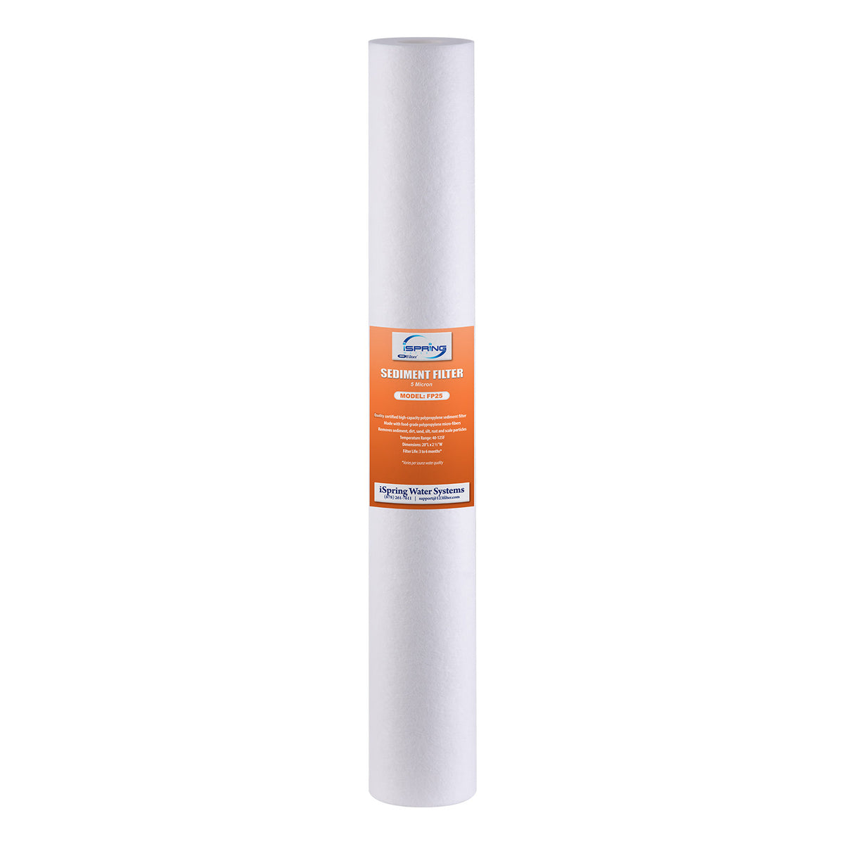 iSpring FP25 20” x 2.5” Water Filter Replacement Cartridges - Fine Sediment Filter - 5 Micron - Fits Standard 20” x 2.5” Water Filtration Systems