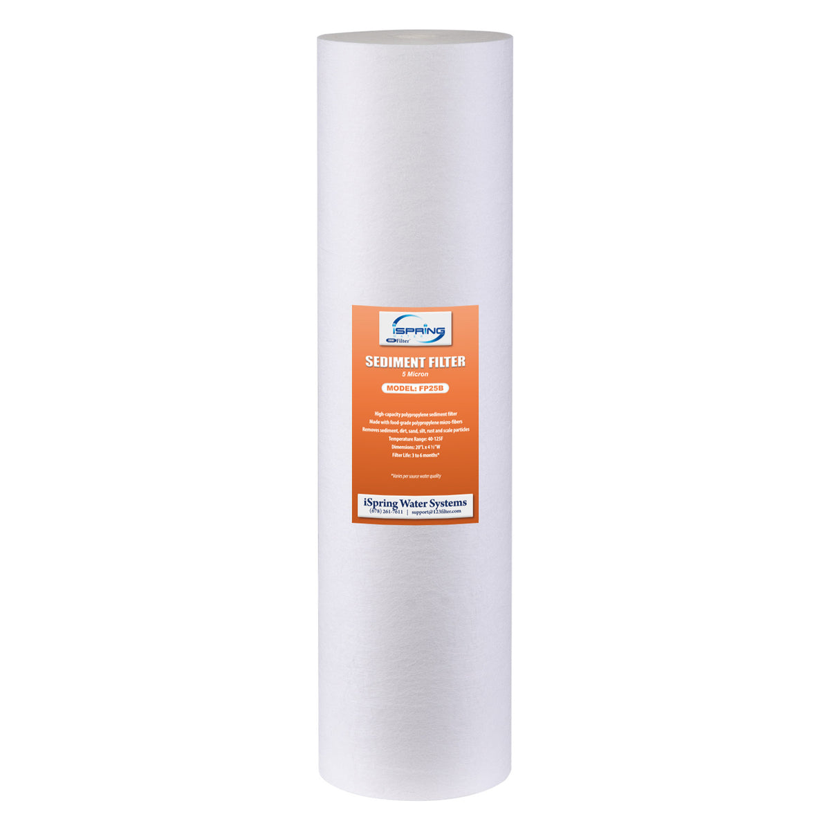 iSpring FP25B High Capacity 20” x 4.5” Whole House Water Filter Replacement Cartridge, Fine Sediment Filter, 5 Micron