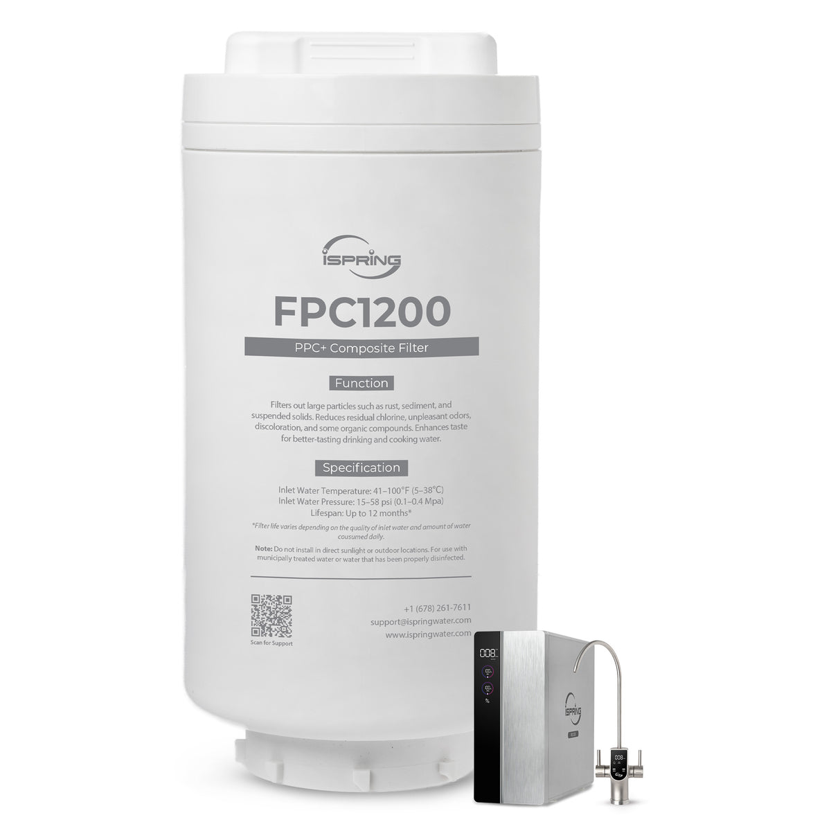 iSpring FPC1200 PPC Composite Filter, Replacement for RO1200 Tankless Reverse Osmosis System, Up to 12 Months Lifetime, Sediment & Carbon Composite Filter, Reduces Large Particles, Chlorine & Rust