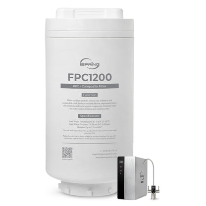 iSpring FPC1200 PPC Composite Filter, Replacement for RO1200 Tankless Reverse Osmosis System, Up to 12 Months Lifetime, Sediment & Carbon Composite Filter, Reduces Large Particles, Chlorine & Rust