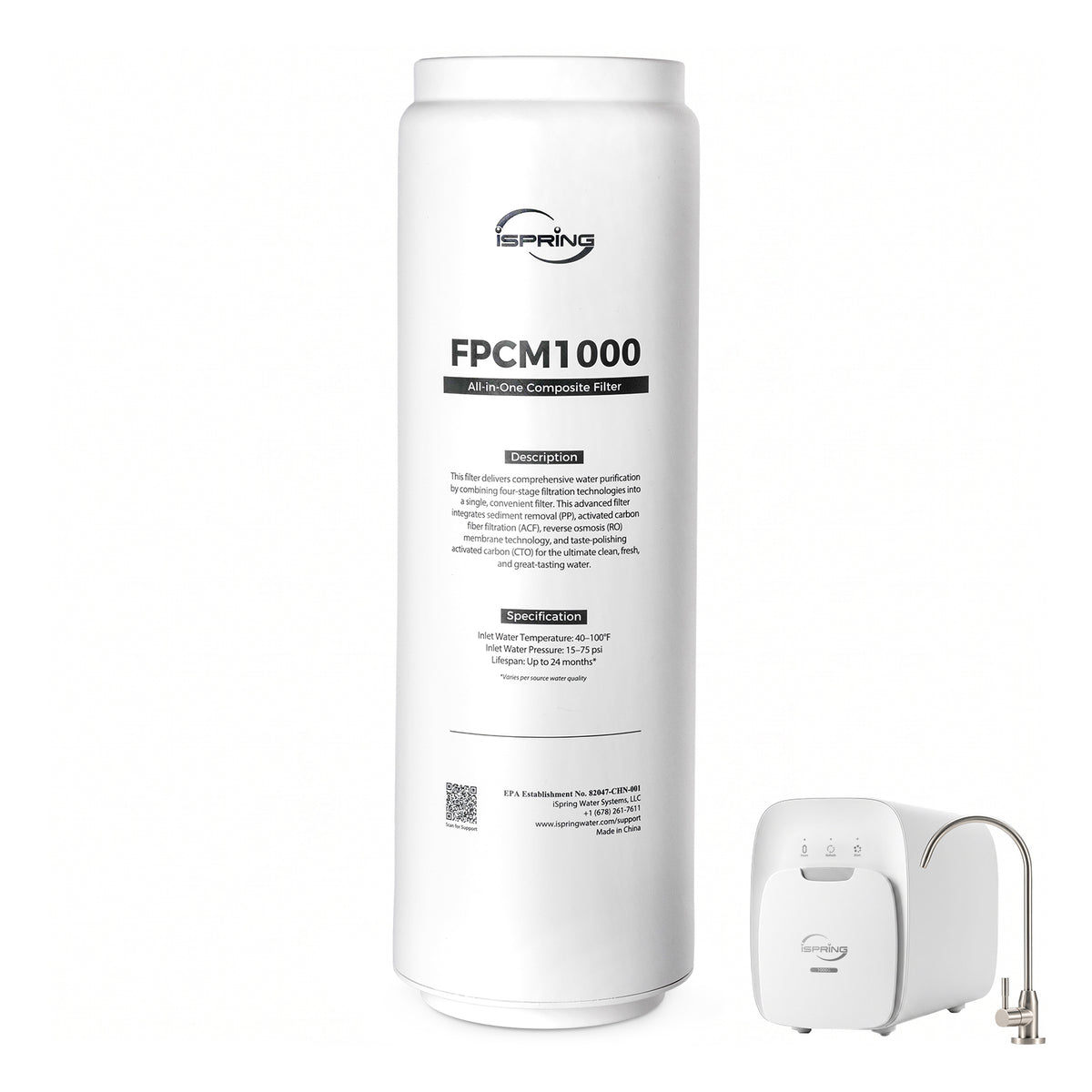 iSpring FPCM1000 Replacement Filter for RO10001F Reverse Osmosis System, RO10001F Replacement Filter, All-in-One Composite Filter, Up to 24 Months, Tool-Free Push & Pull Replacement