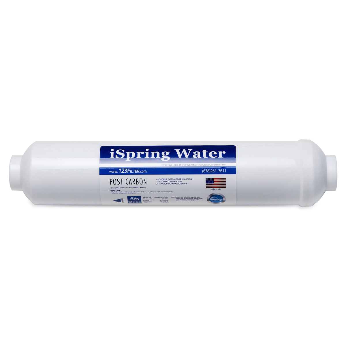 iSpring FT15US Premium Inline Activated Post Carbon Replacement with Quick Connect, Replacement Filter for PH100 &amp; RO100, 10" X 2.5"