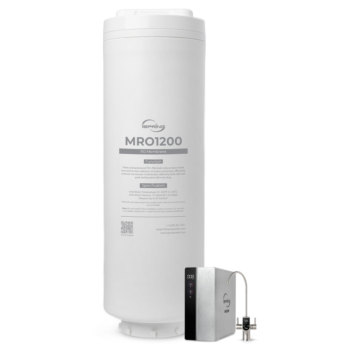 iSpring MRO1200 RO Membrane Replacement Filter for RO1200 & RO1200AK Tankless Reverse Osmosis Systems, Up to 24 Months Lifetime, 0.0001 ¦Ìm RO Membrane, Reduces TDS PFAS Heavy Metals