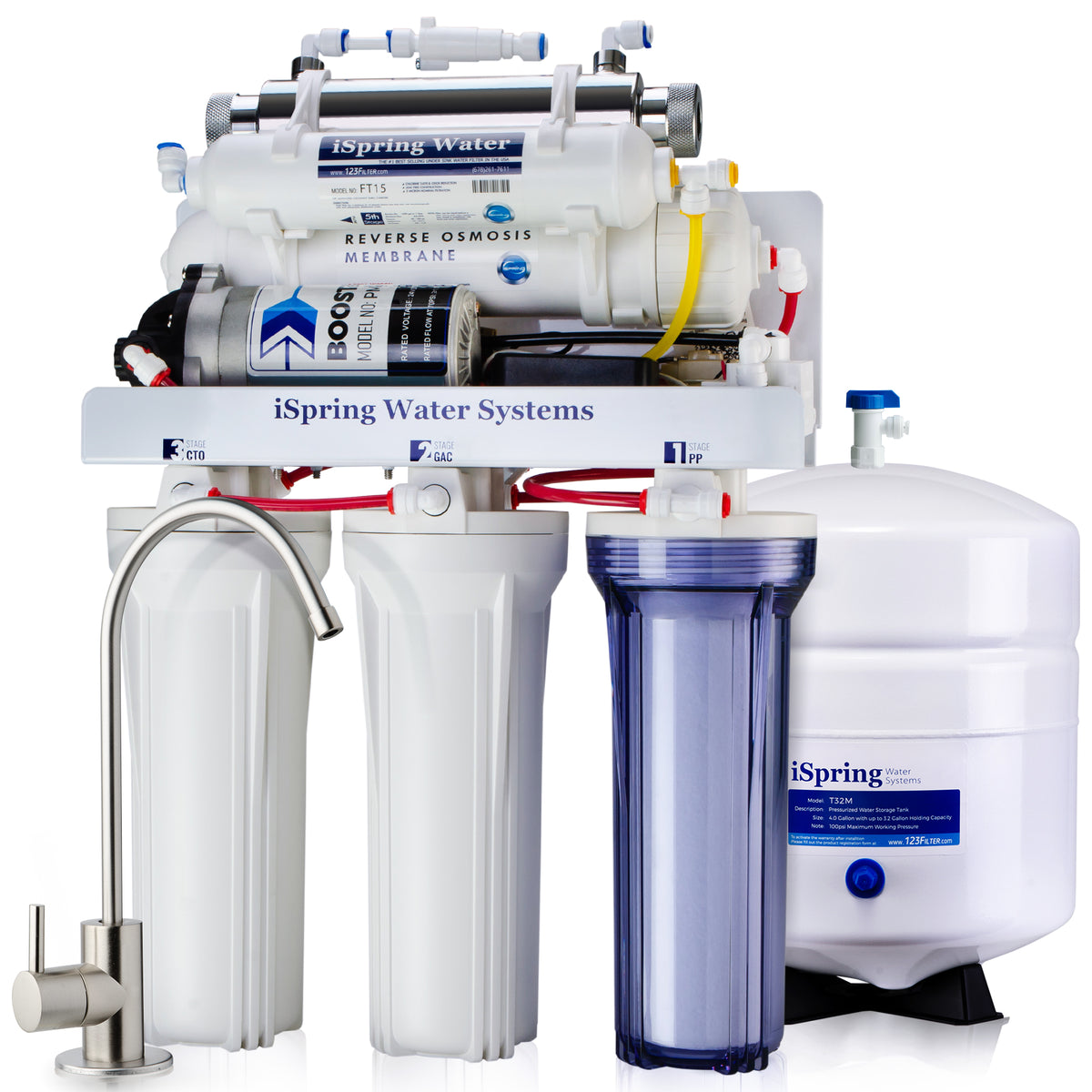 iSpring RCC1UP 6-Stage 100 GPD Under Sink Reverse Osmosis Drinking Water Filtration System With Booster Pump and UV Ultraviolet Filter