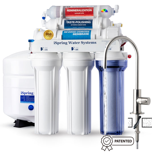 iSpring RCC2AK, Upgraded 200 GPD, pH  6-Stage Under Sink Reverse Osmosis System with Alkaline Remineralization Filter, Ideal for Large Households and Offices, Patented Top-Mounted Faucet Design for Easy DIY Installation