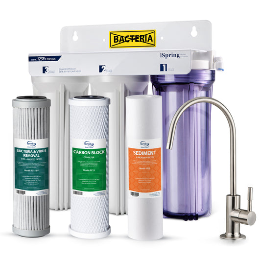 iSpring US31-BV Under Sink 3-Stage Water Filtration System for Drinking, Reduce Bacteria and Viruses, SGS-Tested Water Filter, High Capacity Water Filter System with Faucet