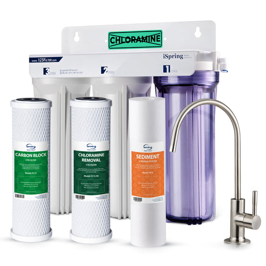 iSpring US31-NC Classic 3-Stage Under Sink Water Filtration System for Drinking, Reduces Chloramine, PFAS, Tankless Under Sink Water Filter, High Capacity Water Filter for Sink