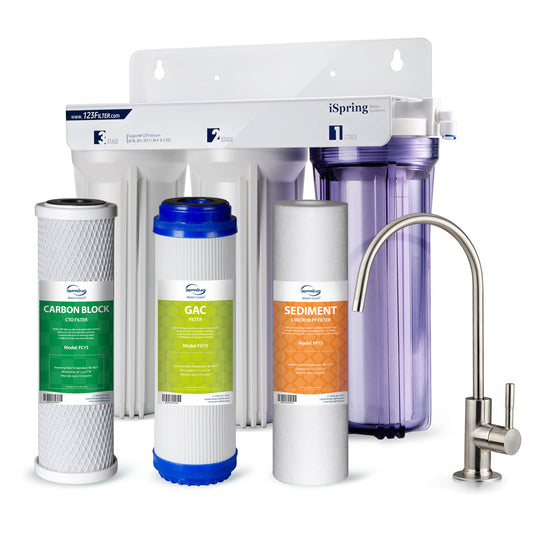 iSpring US31 Water Filtration System for Drinking, NSF Certified 3-Stage Water Filters, Tankless, High Capacity Water Filter System with Brushed Nickel Faucet
