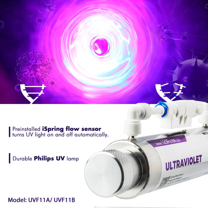 iSpring UVF11A 10-INCH UV Ultraviolet Filter with Smart Flow Control Switch 11W, 110V