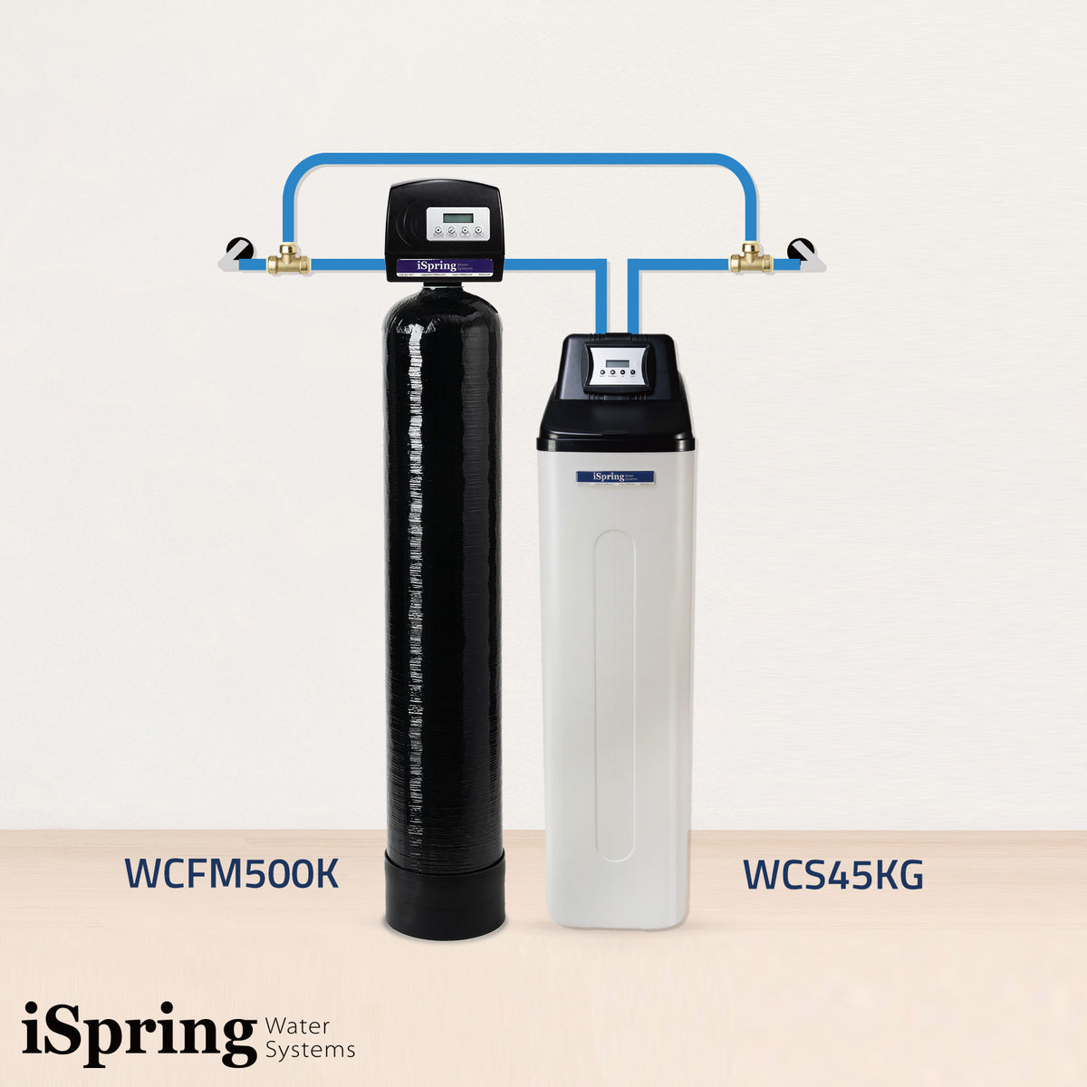 iSpring WCS45KG+WCFM500K Whole House Iron, Manganese, and Hydrogen Sulfide Water Filter   Water Softener - Set &amp; Forget