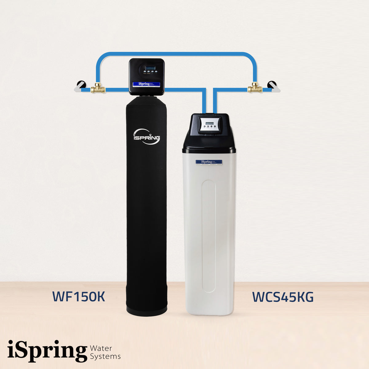iSpring WF150K+WCS45KG Whole House Water Softener   Chlorine, Chloramine, and Heavy Metal Water Filter - Set &amp; Forget