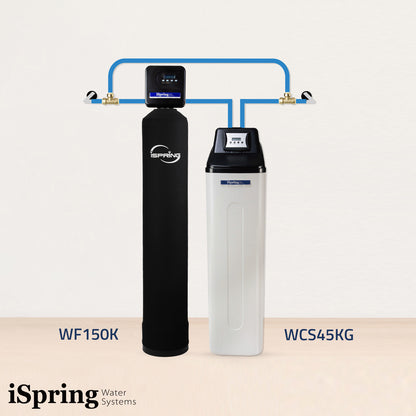iSpring WF150K+WCS45KG Whole House Water Softener   Chlorine, Chloramine, and Heavy Metal Water Filter - Set &amp; Forget