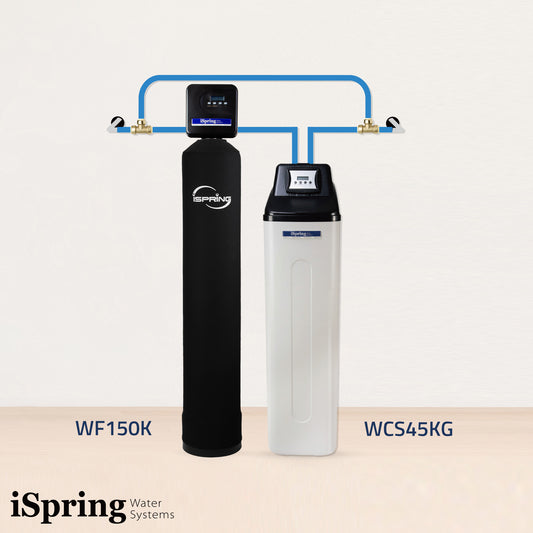 iSpring WF150K+WCS45KG Whole House Water Softener   Chlorine, Chloramine, and Heavy Metal Water Filter - Set &amp; Forget