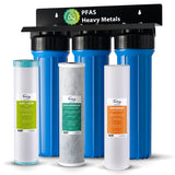 iSpring WGB32B-PFKS PFAS & Heavy Metals Whole House Water Filter System, SGS-Tested to Reduce Up to 99% PFOA & PFOS, 3-Stage Filtration Removes Sediment, Lead, Chlorine, Taste & Odor, 20” x 4.5” Filters, 1” Inlet/Outlet