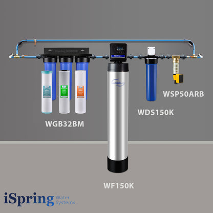 iSpring WSP50ARB+WDS150K+WF150K+WGB32BM Hard City Water Solution with Finest 3-stage Iron &amp; Manganese Removal