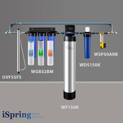 iSpring WSP50ARB+WDS150K+WF150K+WGB32BM+UVF55FS Well Water Solution with Finest 3-stage    Iron &amp; Manganese Removal