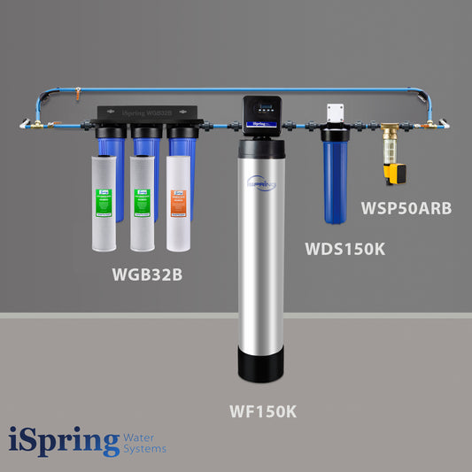 iSpring WSP50ARB+WDS150K+WF150K+WGB32B Hard City Water Solution with Finest 3-stage