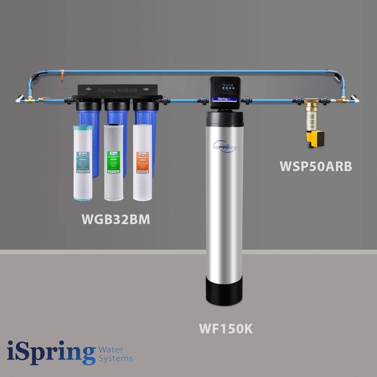 iSpring WSP50ARB+WF150K+WGB32B-PB Soft City Water Solution with Finest 3-stage  + Lead Removal